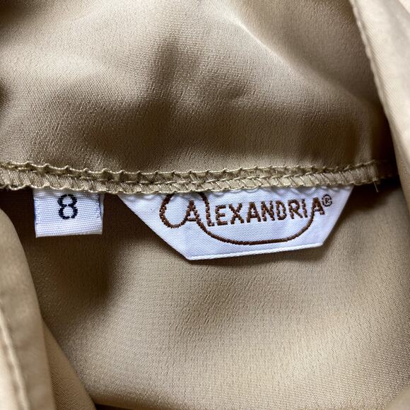 Vintage Alexandria Womens Size 8 Tan Gathered Neck Long Sleeve Blouse - Picture 6 of 7